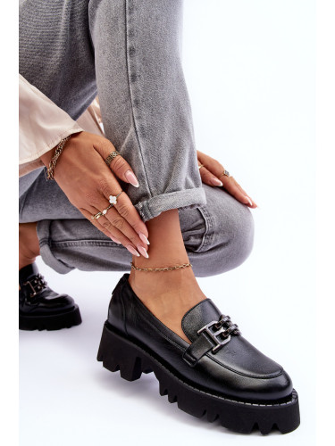 Laura Messi Дамски кожени мокасини с декоративни черни линдани