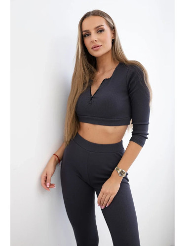Ribbed crop top set made of graphite