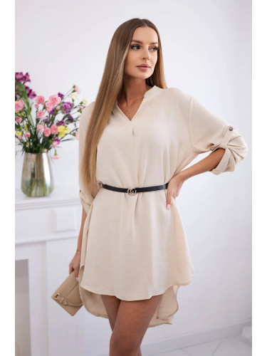 Kesi Włoski Dress with longer back and belt light beige