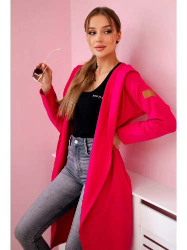 Long hooded cardigan in fuchsia color