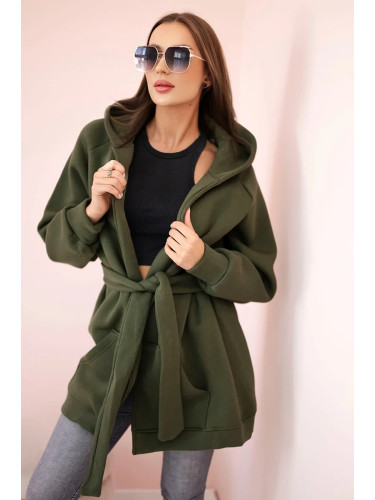 Insulated raincoat with khaki waist tie