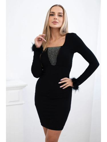 Knitted dress with fur on cuffs black
