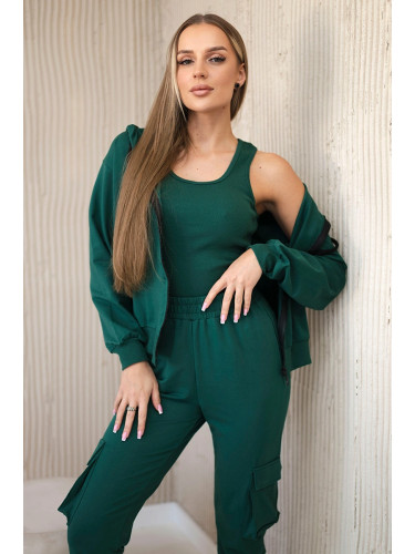 Set 3in1 sweatshirt + top + pants green