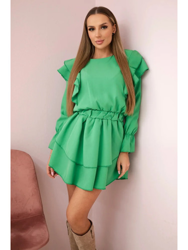 Dress with vertical ruffles light green