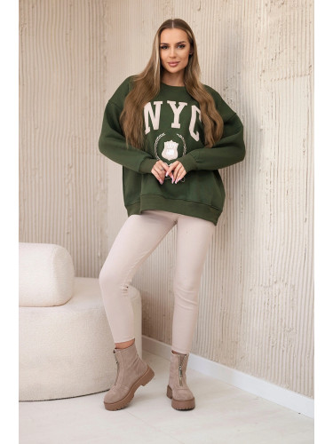 Cotton set insulated sweatshirt + leggings khaki