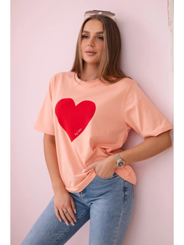 Cotton blouse with salmon heart print