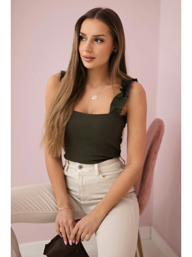 Blouse with ruffles on straps khaki