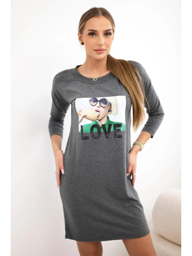 Dress with graphite print of love