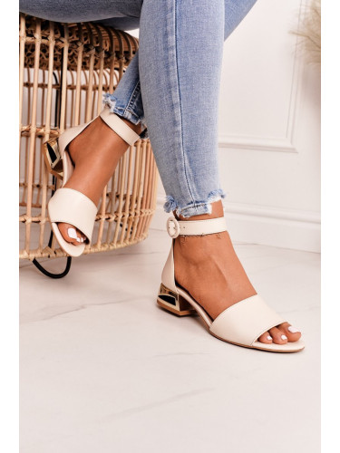 Кожени сандали на златен ток Laura Messi 2143 бежово