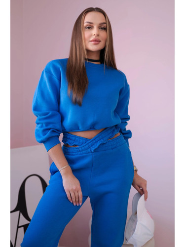 Insulated set with a short sweatshirt in purple blue