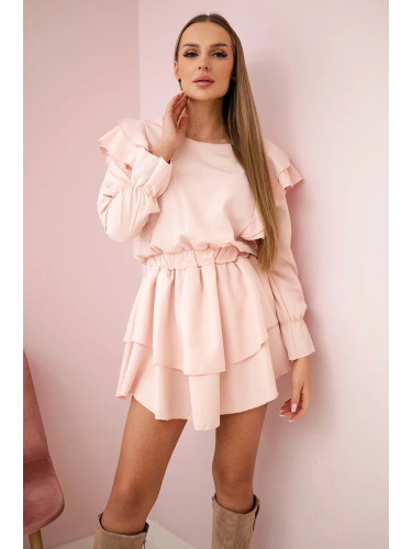 Dress with vertical ruffles light powder pink