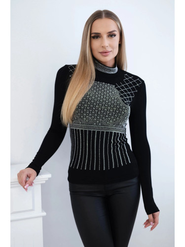 Viscose blouse with zircon motif black