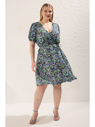 Trendyol Curve Blue A-Cut/Bell Floral Woven Dress