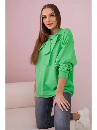 Cotton blouse with bow light green color