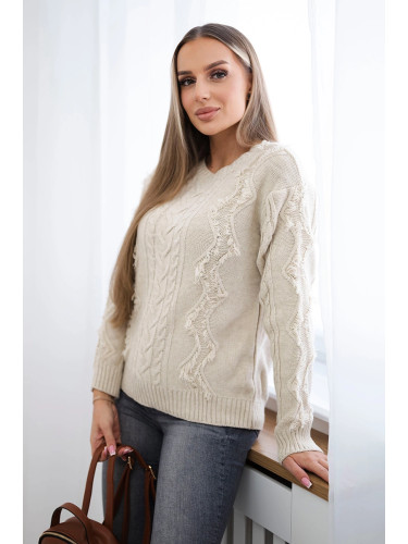 Sweater with beige weave of braids