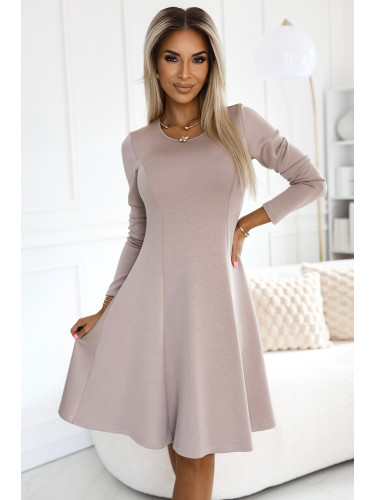 567-1 Comfortable trapeze long sleeve dress - BEIGE