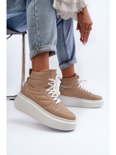 Бежови дамски кожени обувки на платформа Zazoo