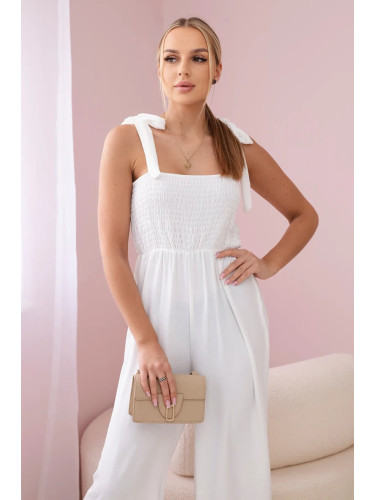 Waisted jumpsuit with a pleated top