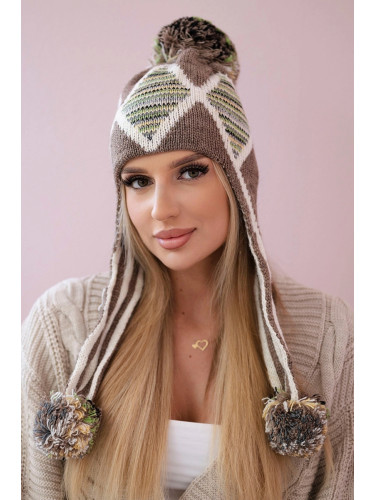 Women's cap with long ears Eunika K322 cappuccino+ecru