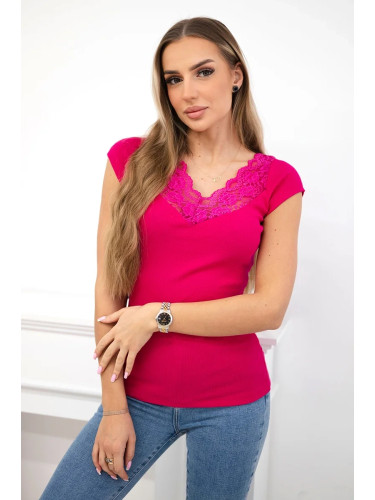Blouse with lace neckline fuchsia