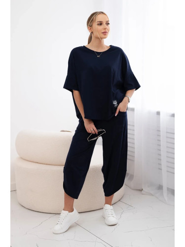 Kesi Włoski Cotton set blouse + trousers navy blue