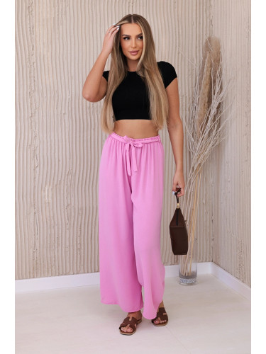 Włoski Trousers with a wide waistband light pink
