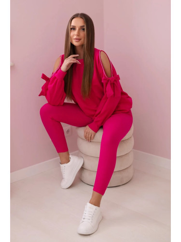 Set of sweatshirt with bow on sleeves and fuchsia leggings