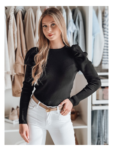 Дамски пуловер с бухнали ръкави ELENORI черен