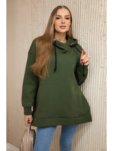 Insulated sweatshirt with side zipper khaki