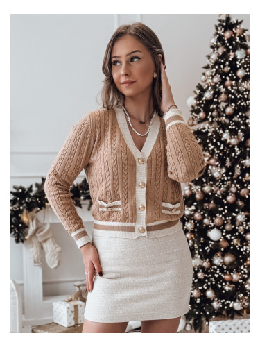 Дамски пуловер с отворена врата FUZZY camel