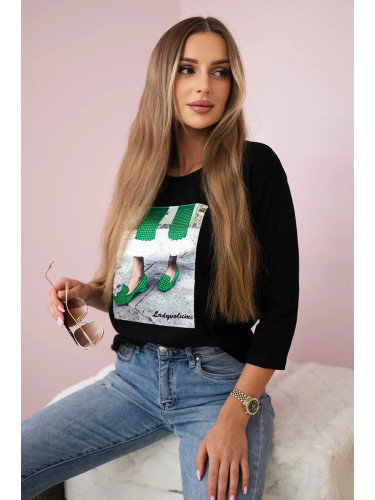 3D Graphics Blouse with Zirconia Black