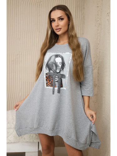 Dress with print and flared bottom in gray