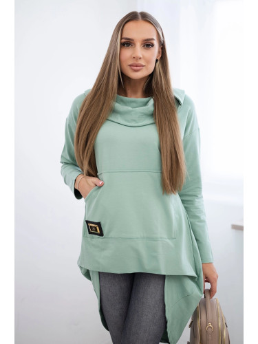 Sweatshirt with a long back and a hood in dark mint