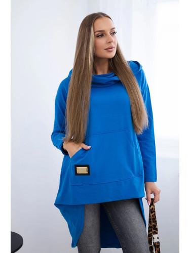 Sweatshirt with a long back and a hood - purple blue