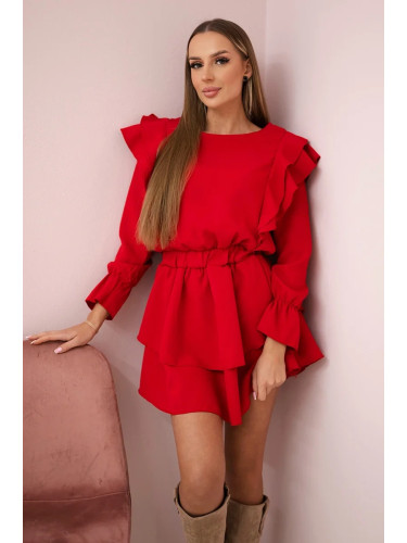 Red dress with vertical ruffles