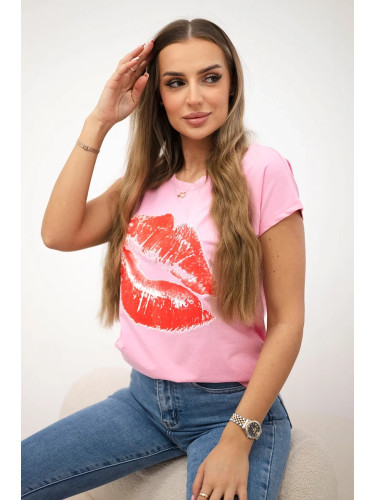 Blouse with lip print light pink
