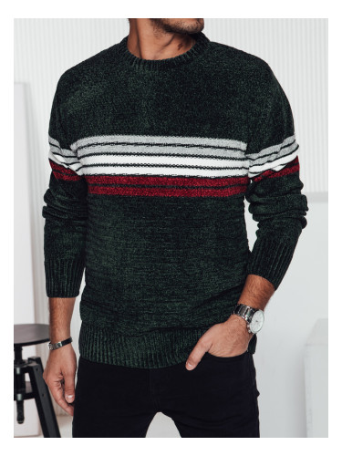 Мъжки зелен пуловер на райета