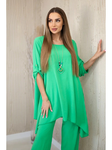 Set of blouse + trousers with pendant light green color