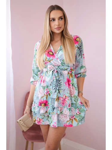 Floral dress with waist tie mint