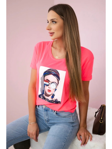 Blouse with women's graphics pink neon
