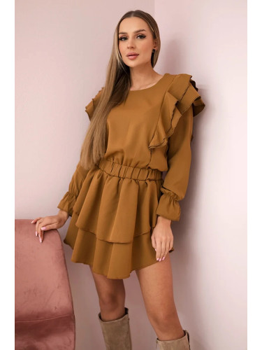 Dress with camel vertical ruffles