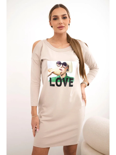 Beige dress with love print
