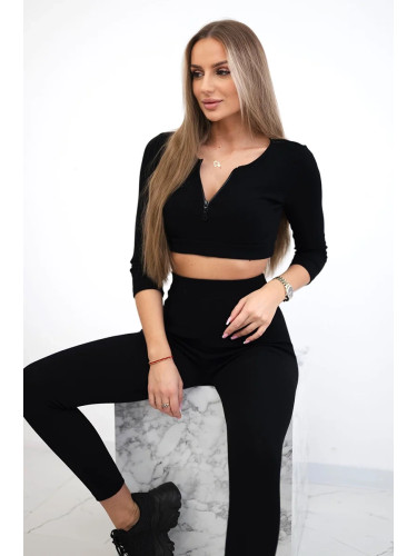 Ribbed crop top set in black