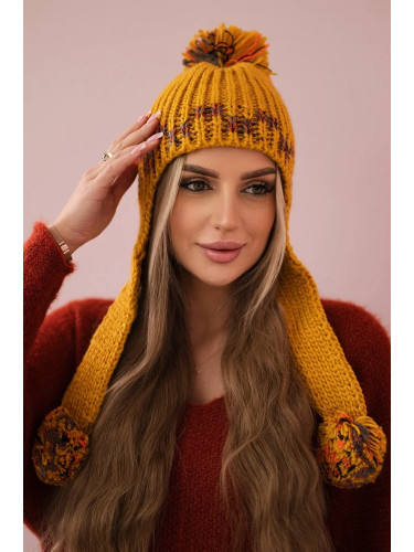 Women's cap with long ears Nadia K321 mustard