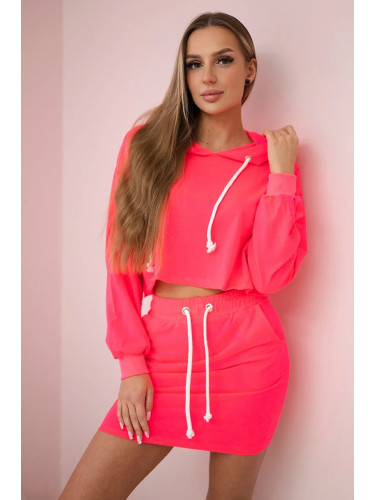 Set of sweatshirt with skirt in pink neon color