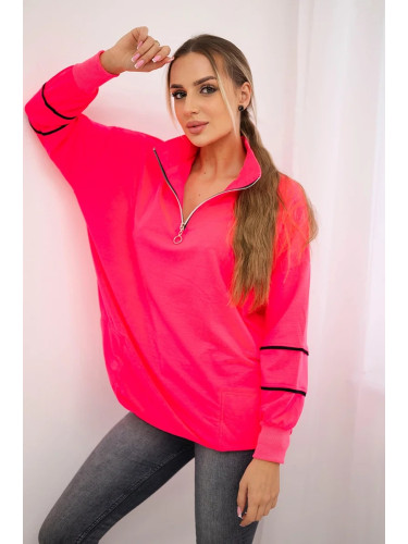 Sweatshirt with zipper and pockets in pink neon color