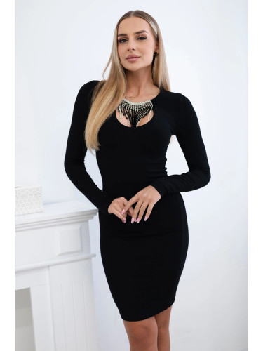 Viscose dress with neckline decoration black