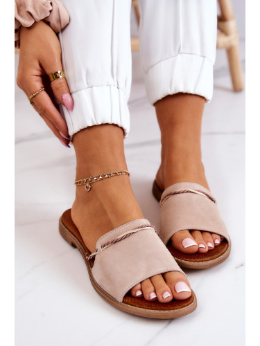 Велурени чехли Lewski Shoes 3047 бежово