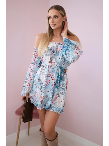 Floral dress on the shoulders of azure color