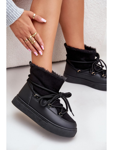 FI1 Дамски Снежни Обувки На Платформа С Уютно Пухче Черни Aziara